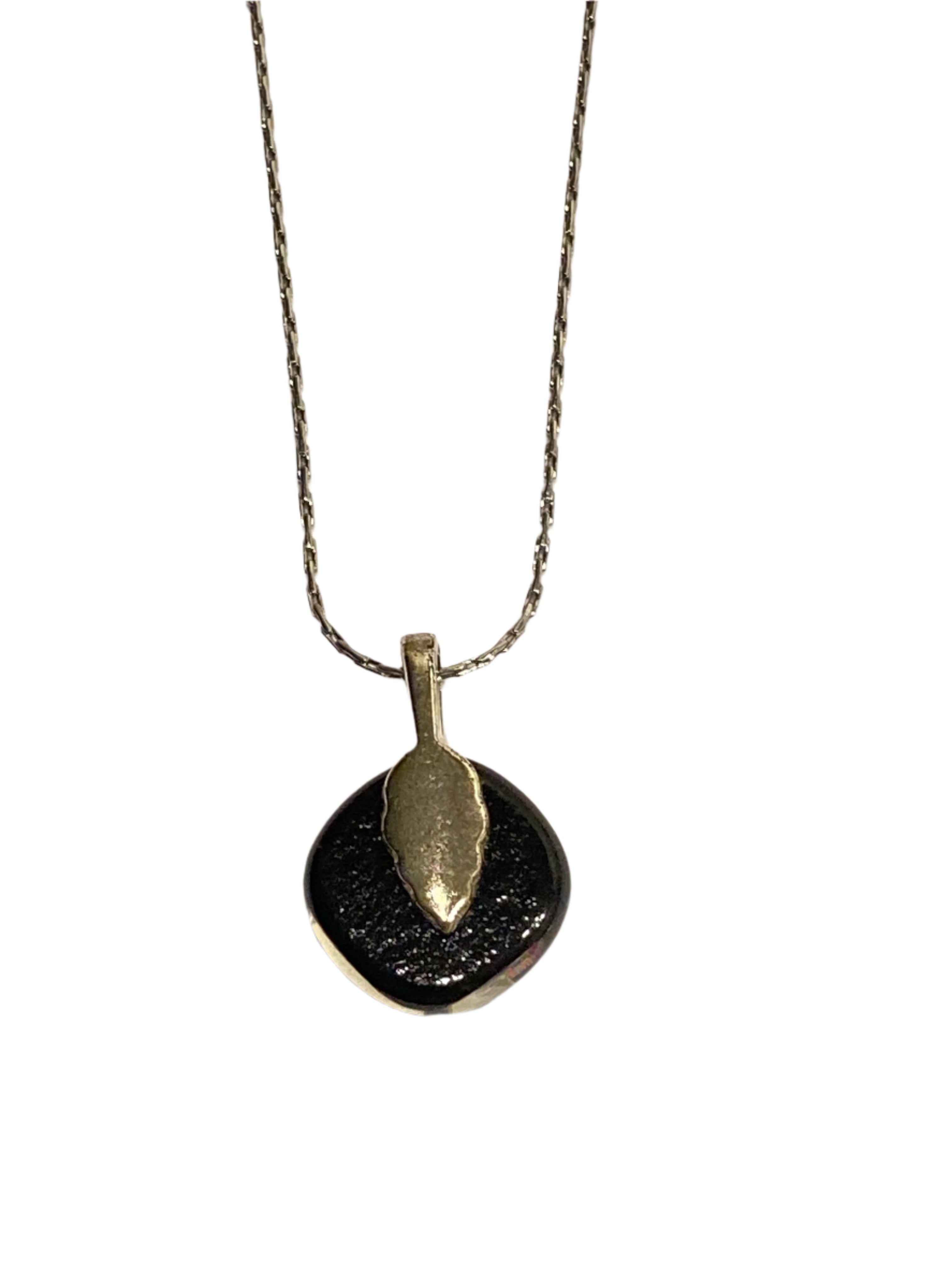 Small Round Teal Green Mauve Dichroic Glass Pendant