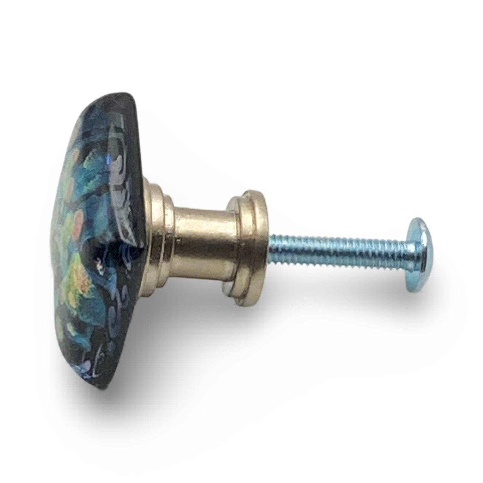 Colorful Fused Dichroic Glass Knob with Brushed Silver Hardware