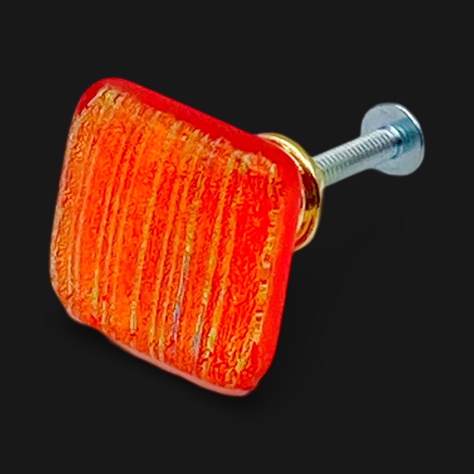 Gold Red Fused Dichroic Glass Cabinet Pull with Bright Gold Hardware