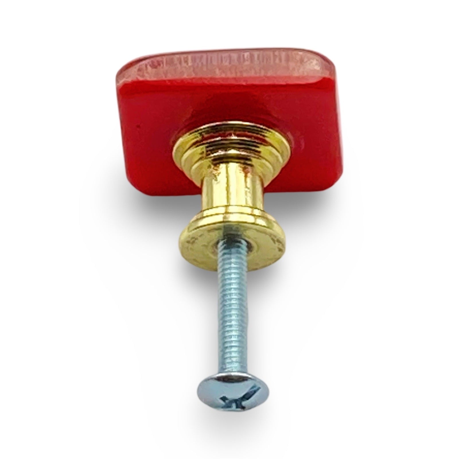 Gold Red Fused Dichroic Glass Cabinet Pull with Bright Gold Hardware