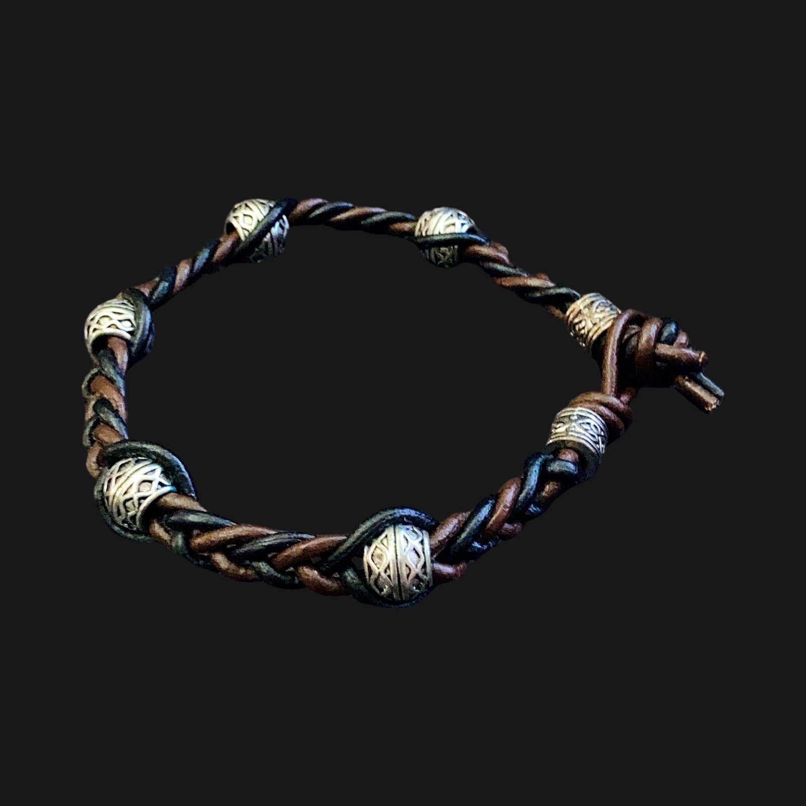 Woven macrame leather bracelet, by 3D Glass Designs.