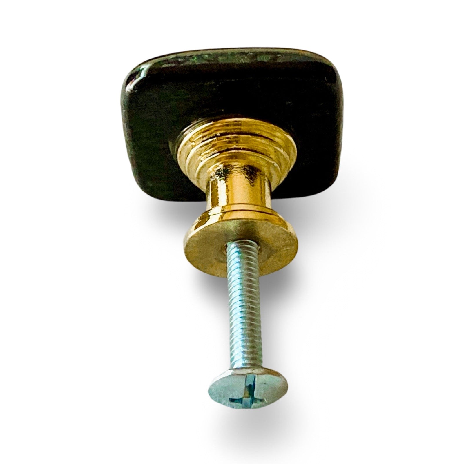 Handcrafted Dichroic Glass Cabinet Pull with Bright Gold Hardware