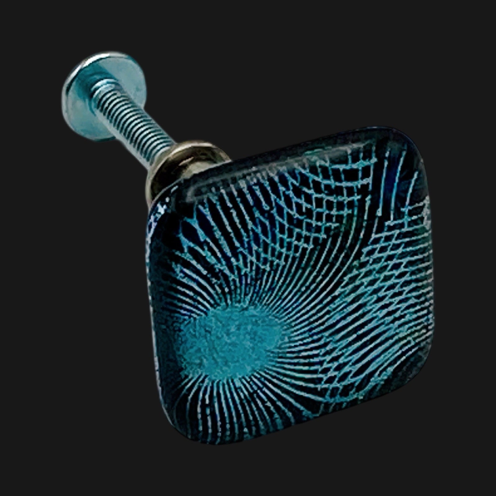 Handmade dichroic glass furniture knob, by 3D Glass designs.