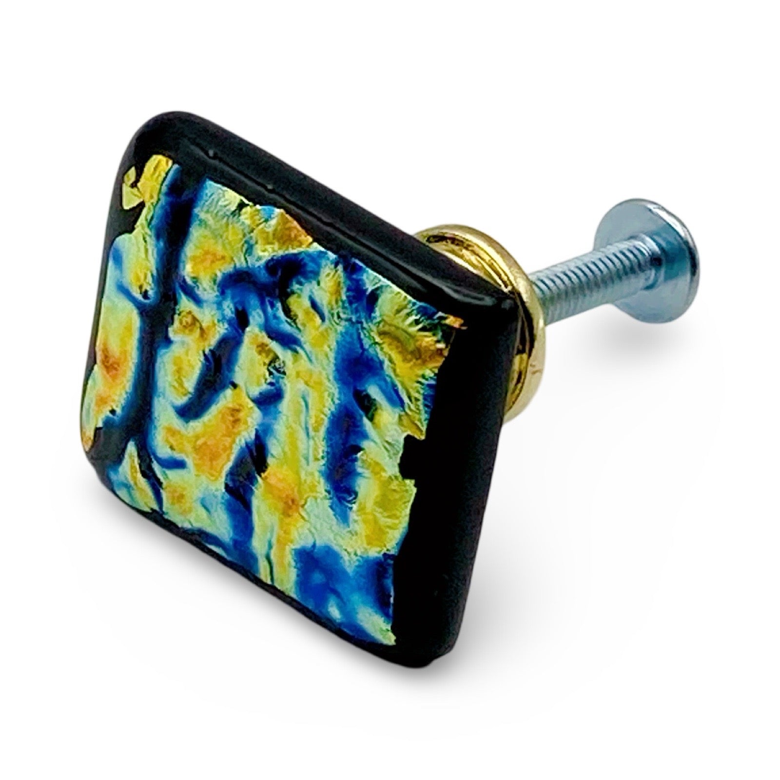 Handmade dichroic glass furniture knob, 3D Glass Designs.