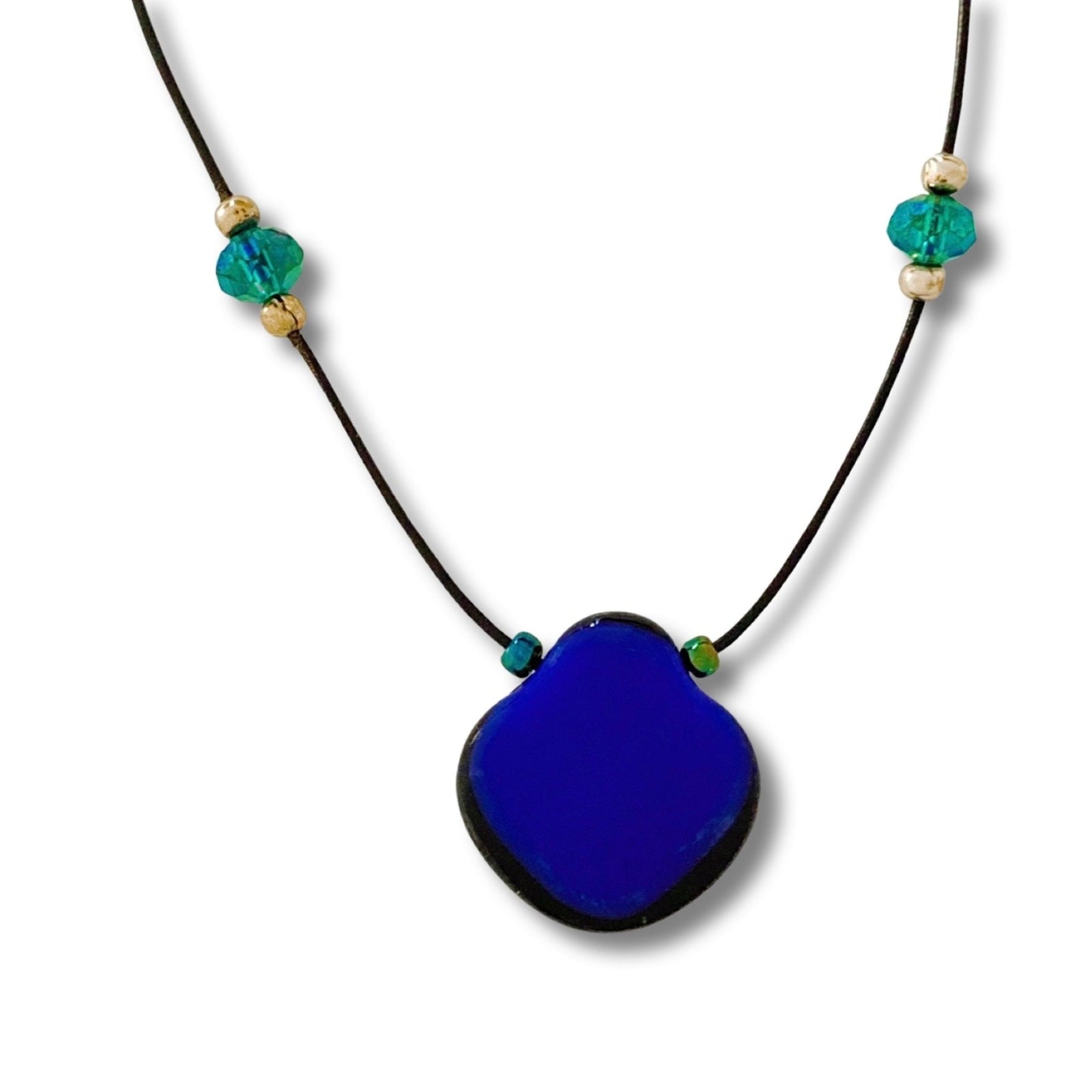 Blue-Green Dichroic Glass Beaded Necklace