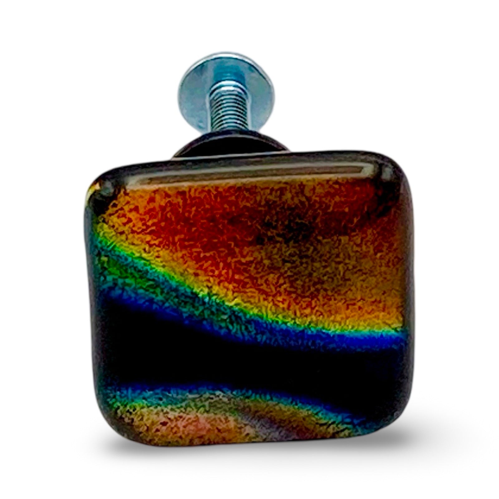 Handmade dichroic glass cabinet knob, by 3D Glass Designs.