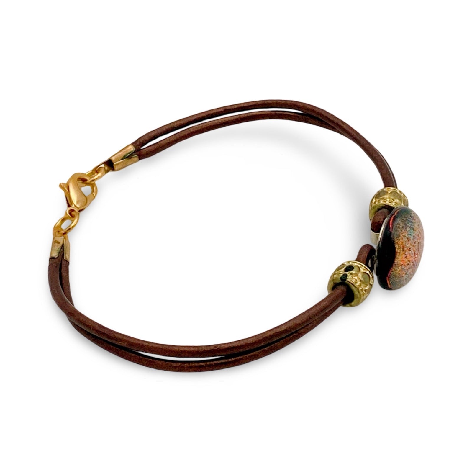 Red Dichroic Glass and Leather Bracelet
