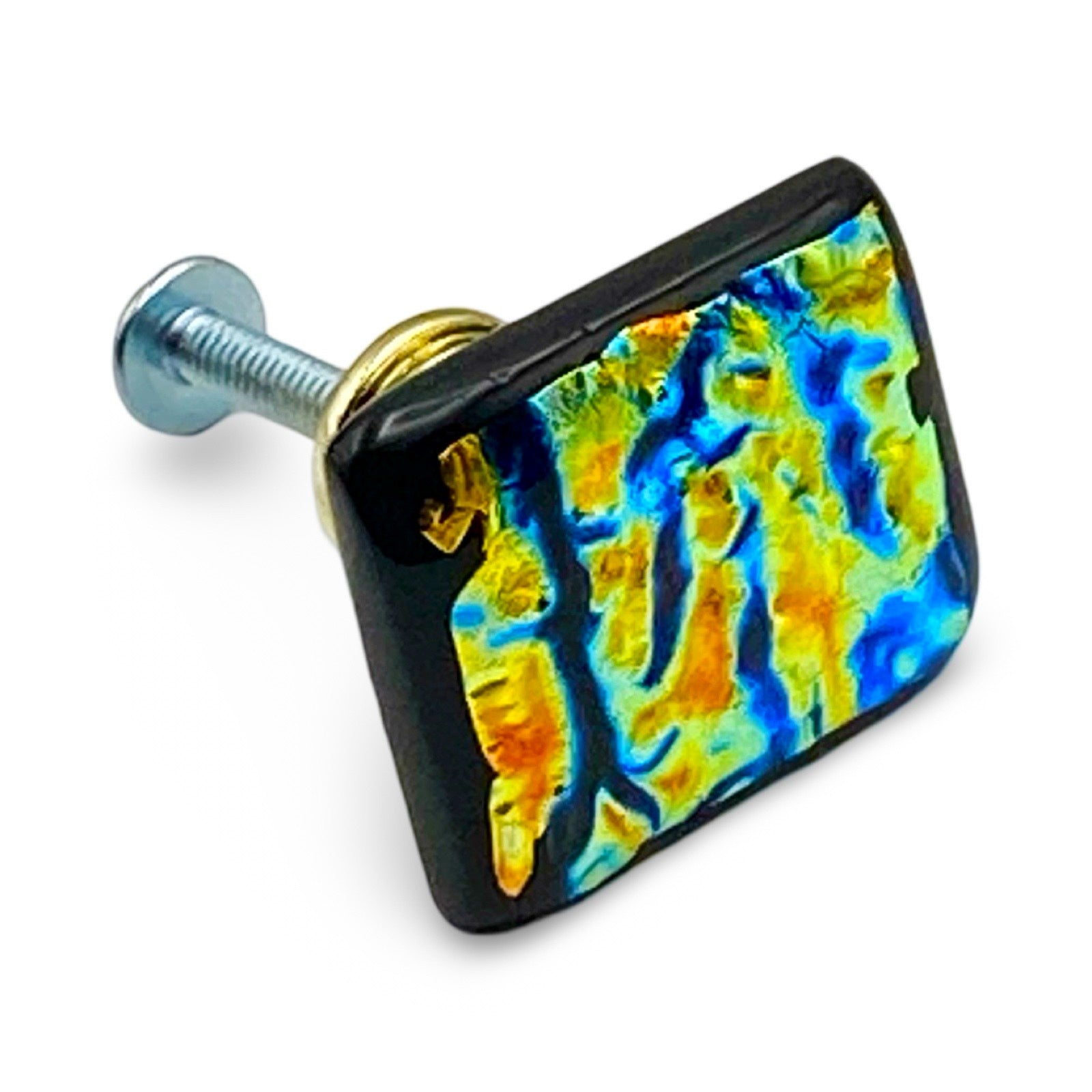 Handmade dichroic glass furniture knob, 3D Glass Designs.