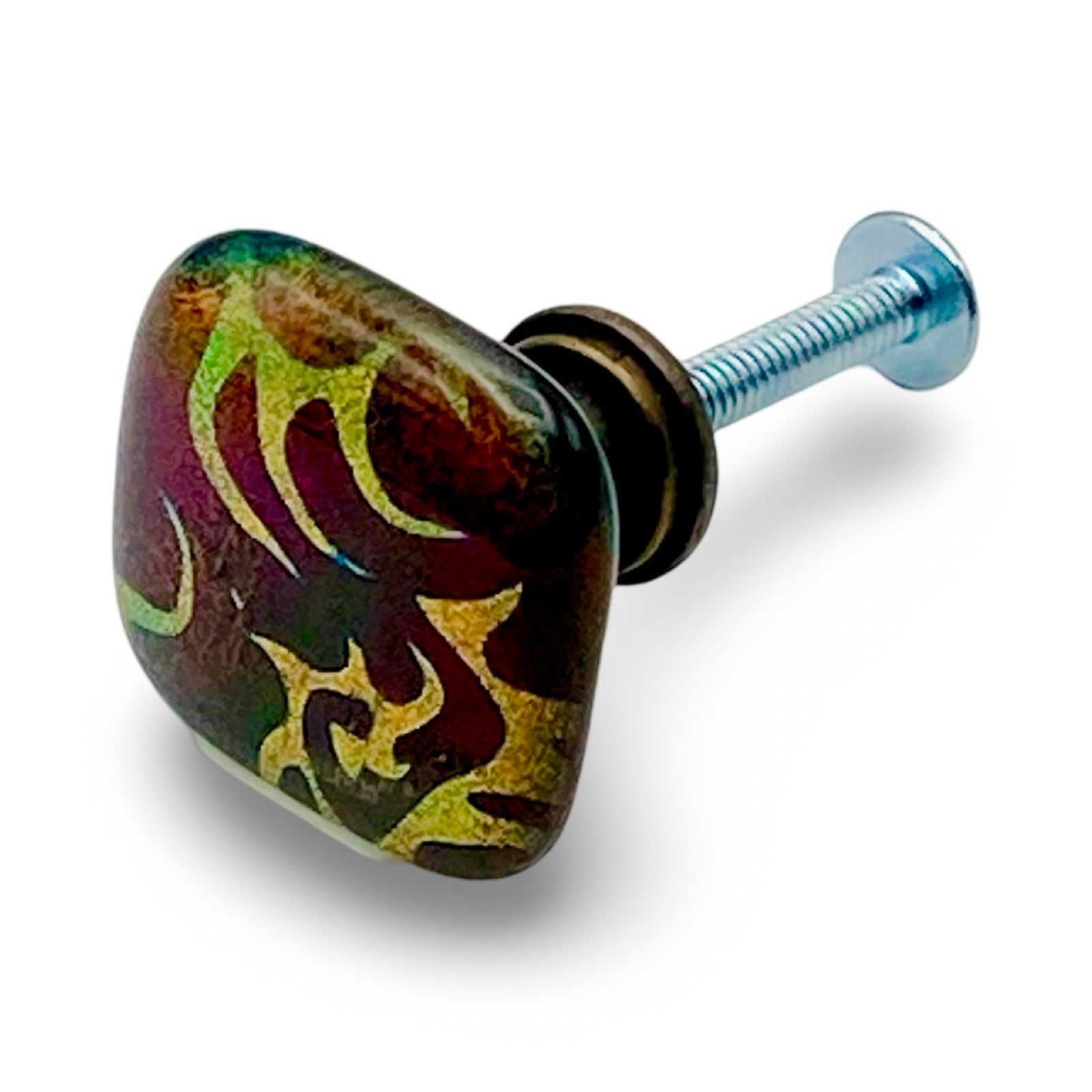 Handmade dichroic glass knob, by 3D Glass Design.