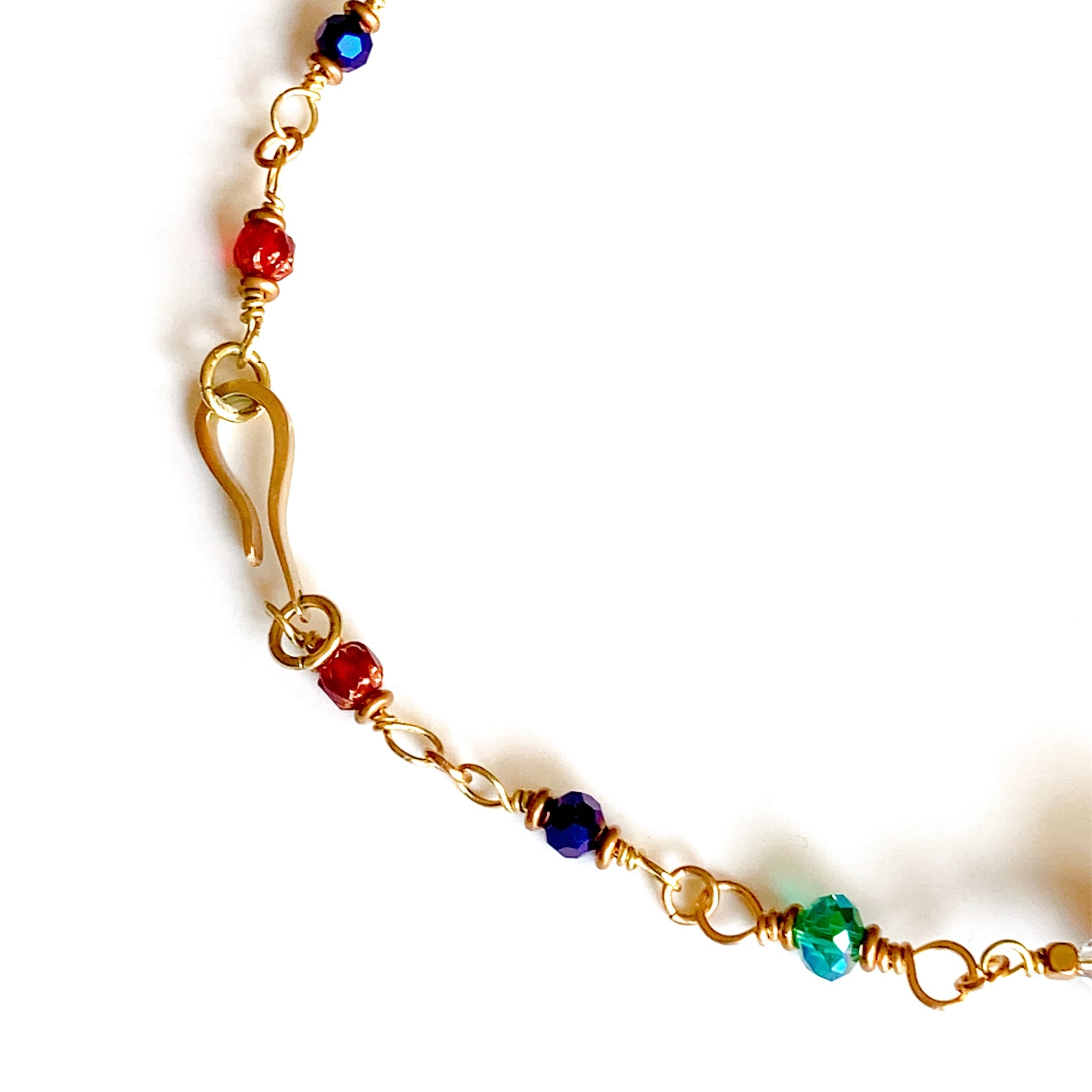 Partial details of handmade beaded necklace and clasp.