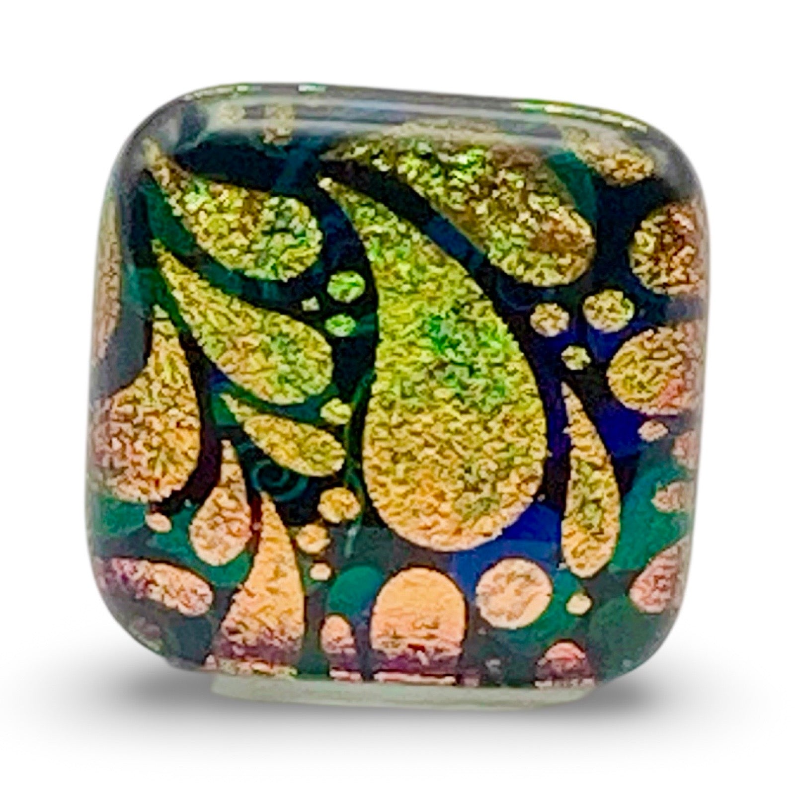 Handmade dichroic glass cabinet knob, by 3D Glass Designs.