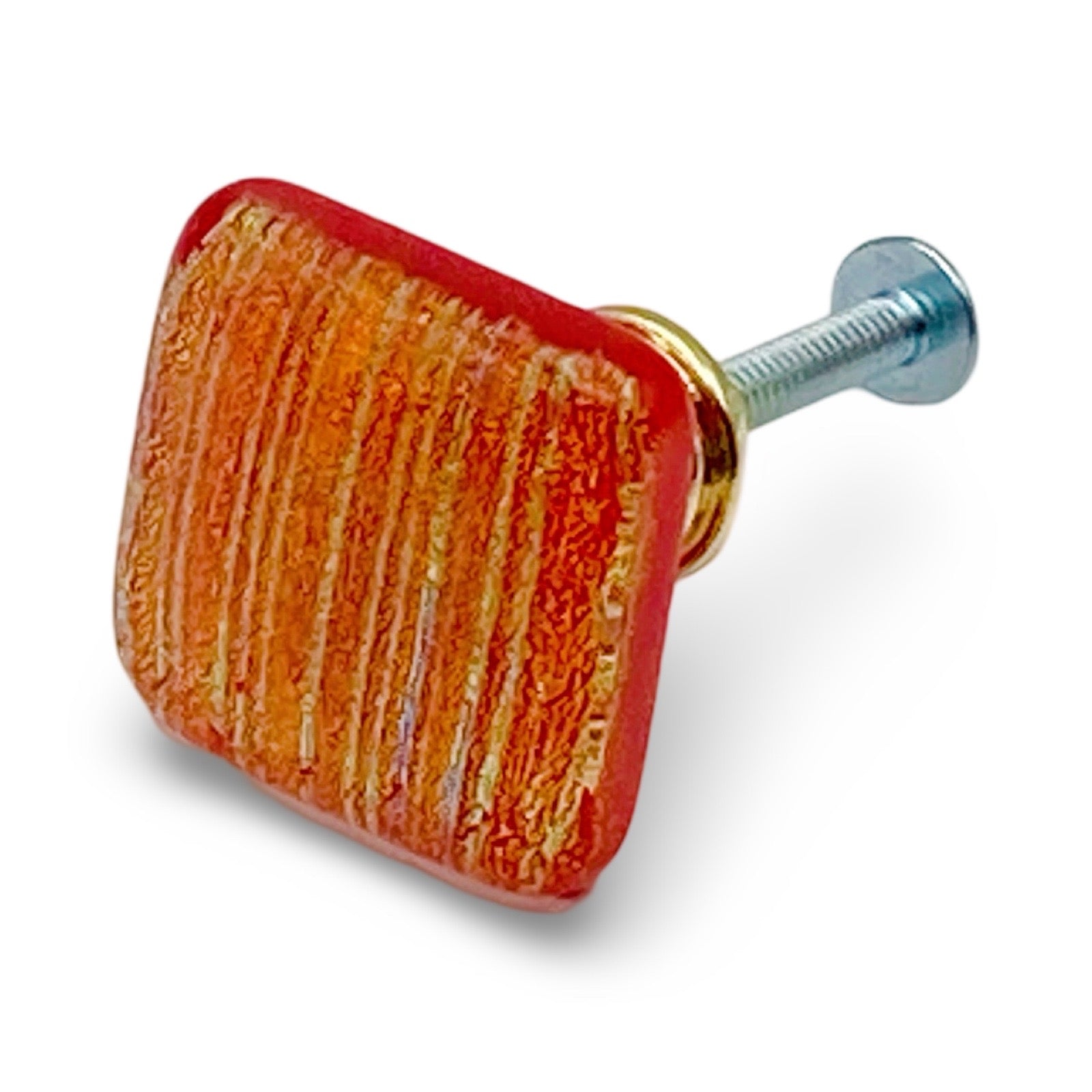 Handmade fused dichroic glass furniture knob, by 3D Glass designs.