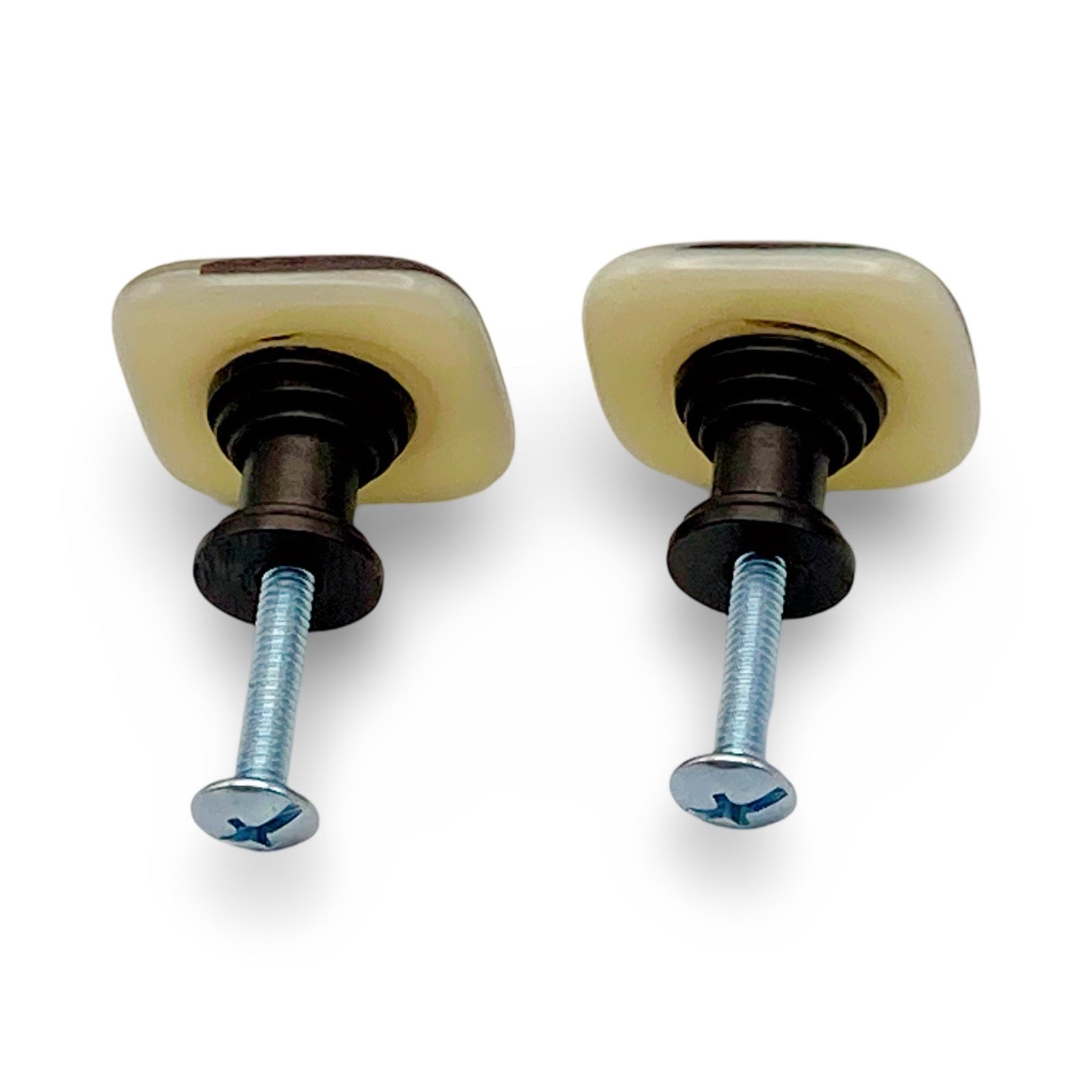Backs of handmade fused glass furniture pulls, by 3D Glass Designs.