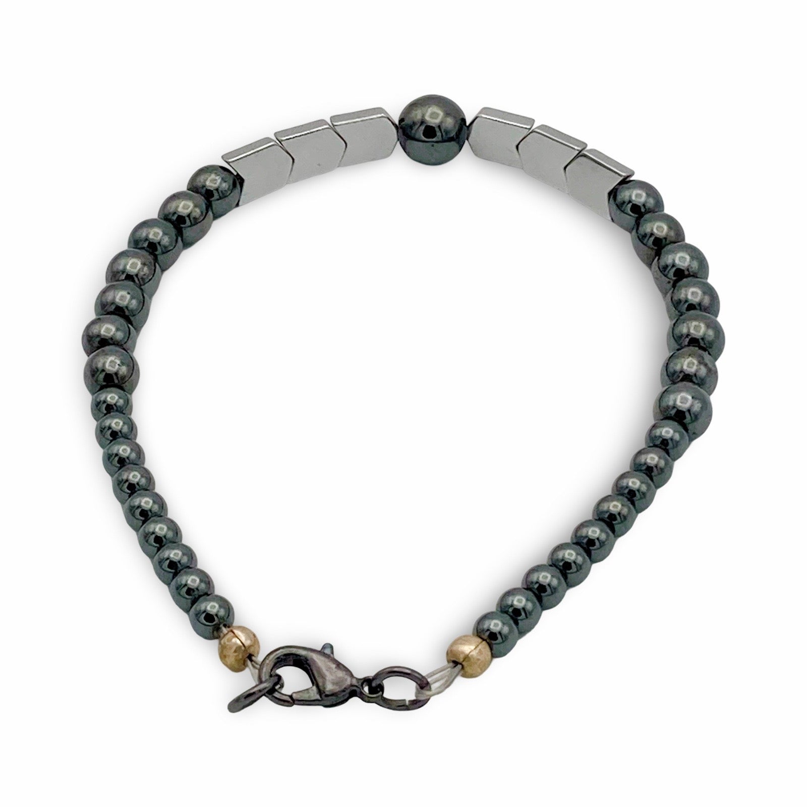 Men's beaded hematite bracelet, by 3D Glass designs.