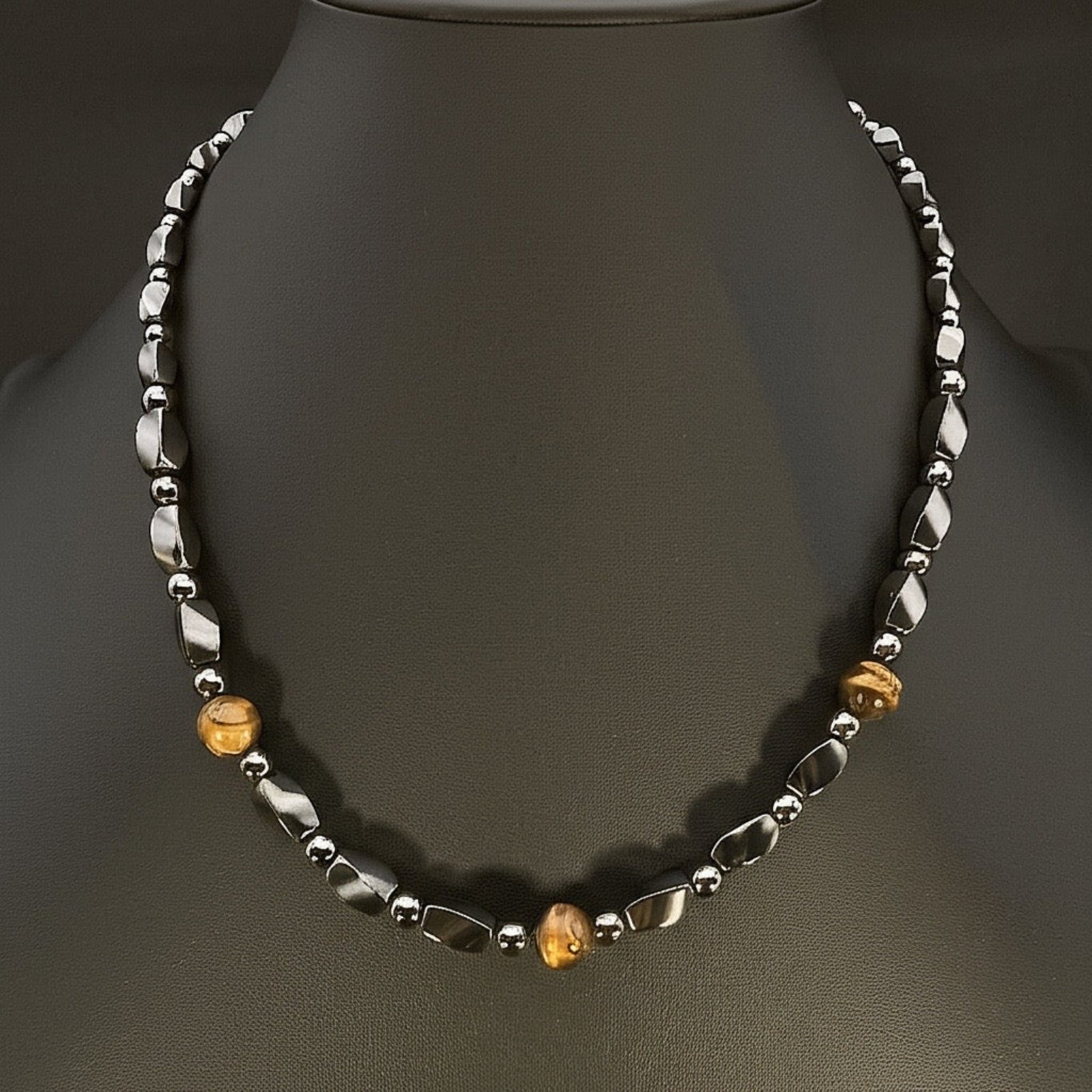 Unisex beaded gemstone necklace, by 3D Glass Designs.
