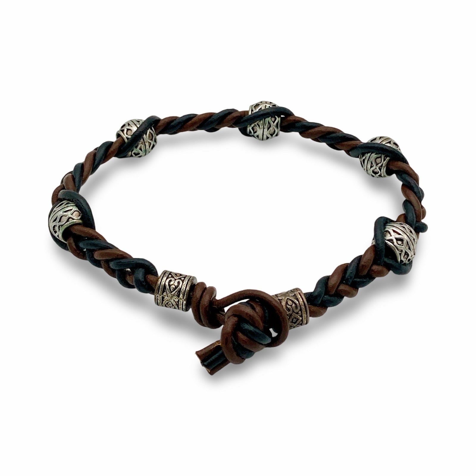 Woven macrame leather bracelet, by 3D Glass Designs.