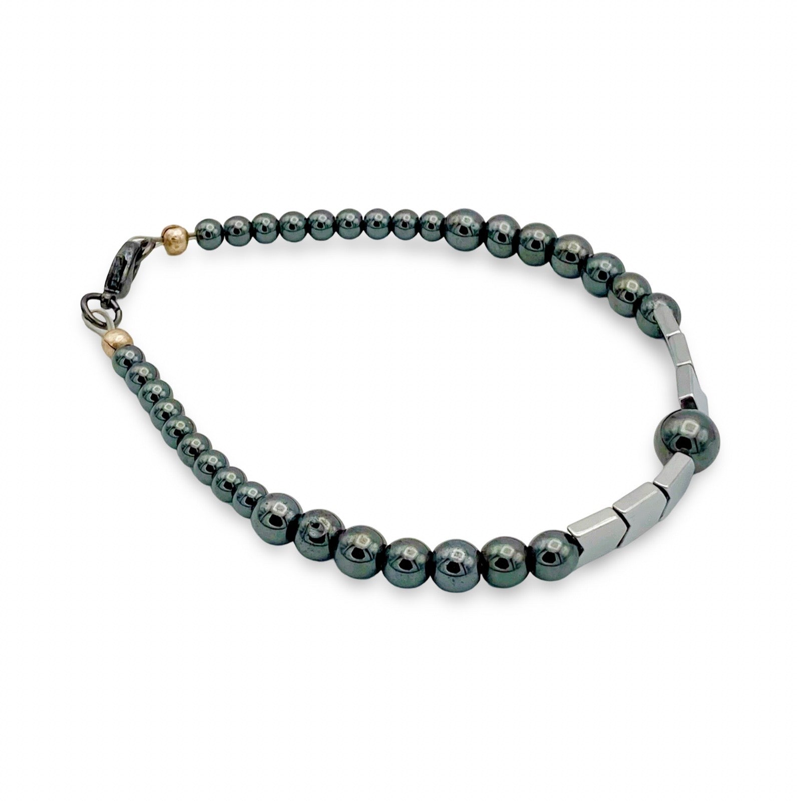 Men's beaded hematite bracelet, by 3D Glass designs.
