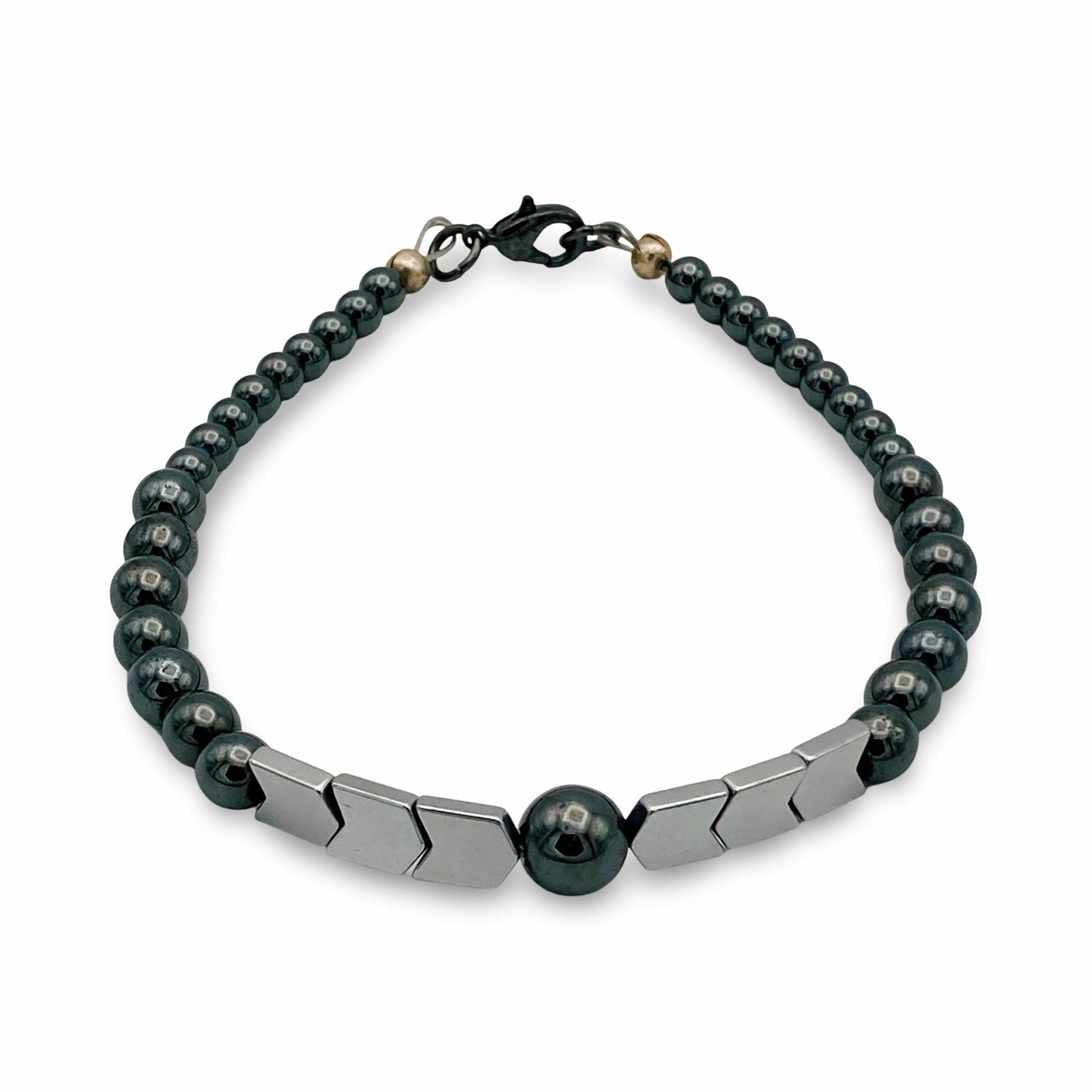 Men's beaded hematite bracelet, by 3D Glass designs.