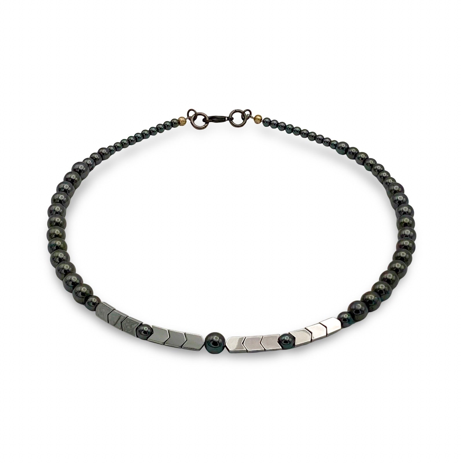 Unisex beaded hematite necklace, by 3D Glass Designs.
