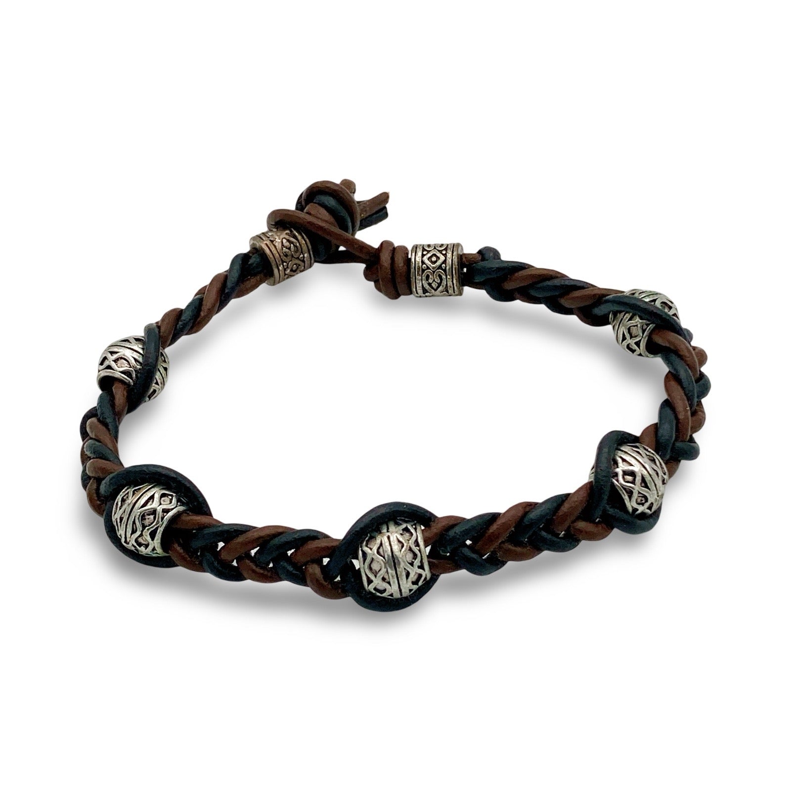 Woven macrame leather bracelet, by 3D Glass Designs.
