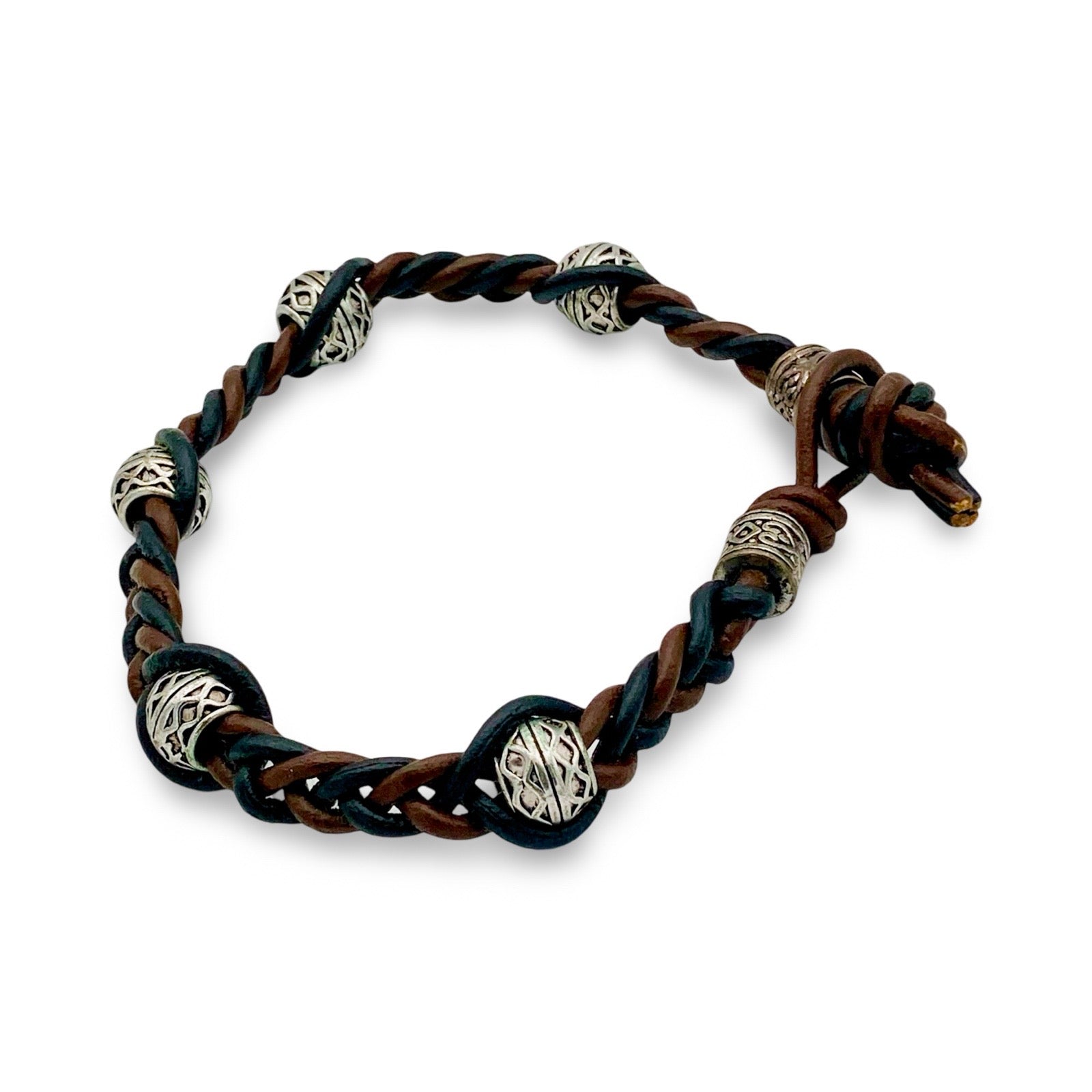 Woven macrame leather bracelet, by 3D Glass Designs.