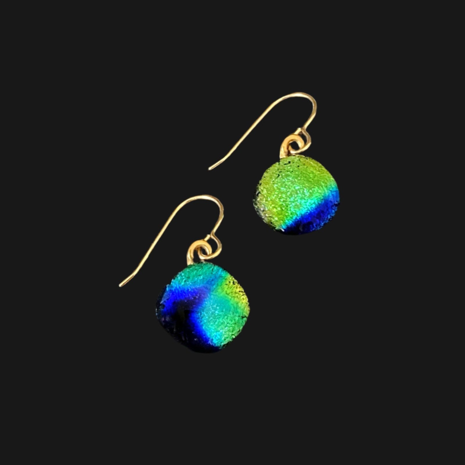 Cobalt-Teal Dichroic  Glass Dangle Earrings