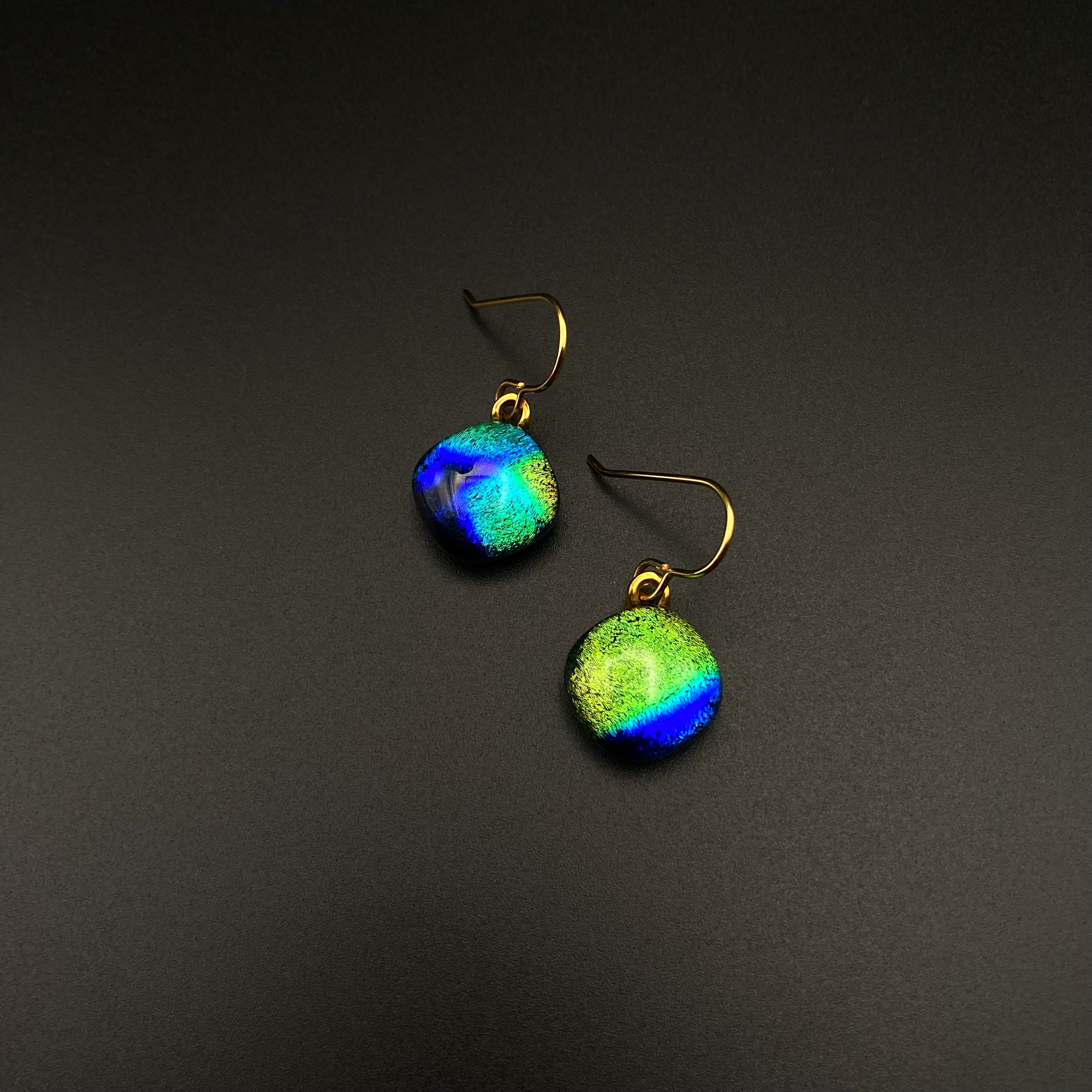Cobalt-Teal Dichroic  Glass Dangle Earrings