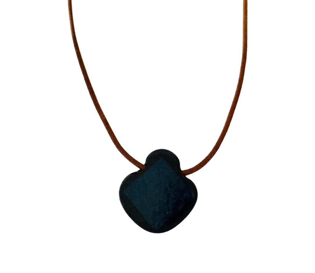 Reddish Dichroic Glass and Leather Pendant