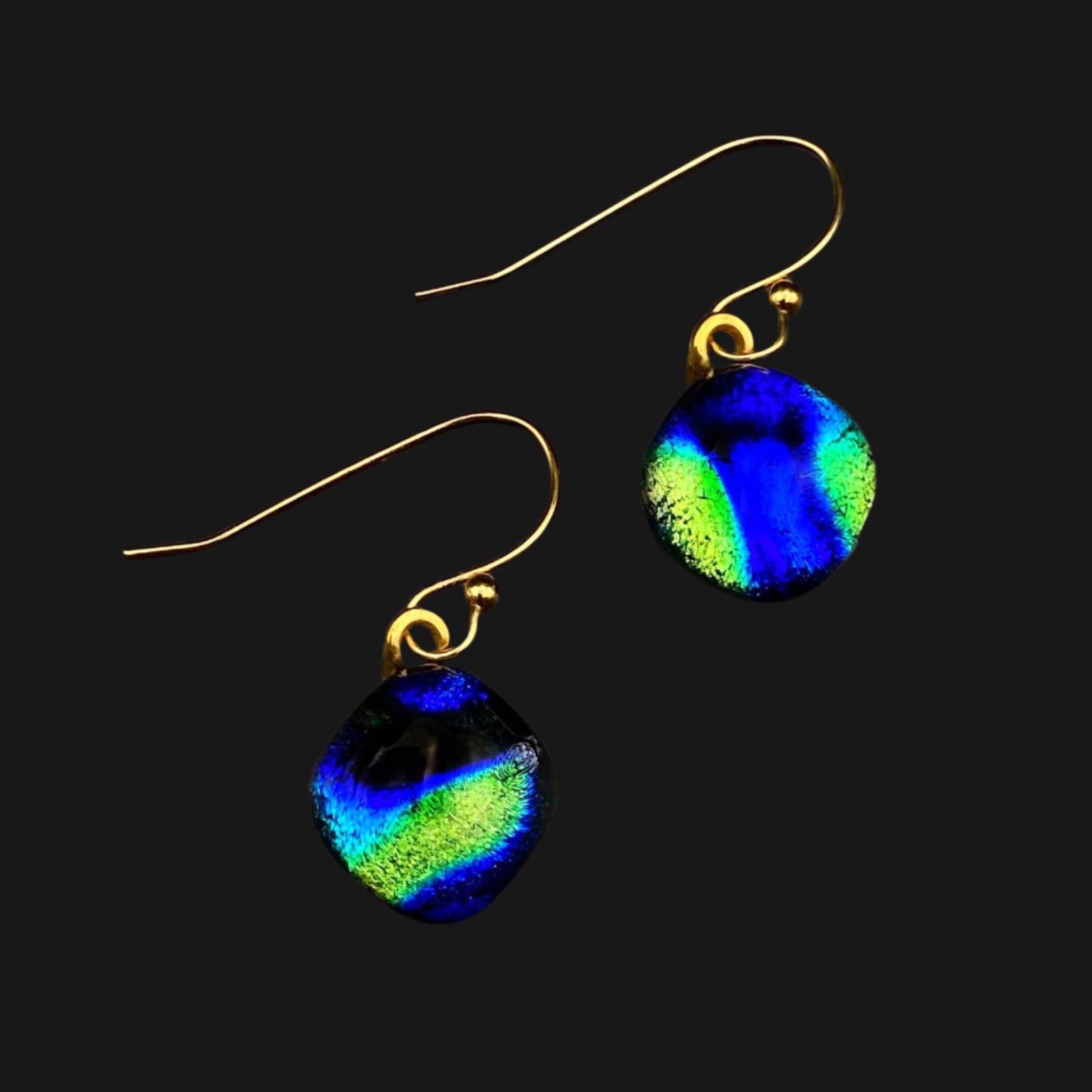Teal-Cobalt Fused Glass Dangle Earrings