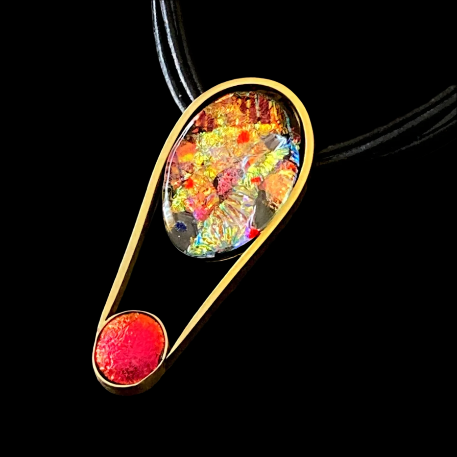 Contemporary fused glass pendant set in brass, by 3D Gass Designs.