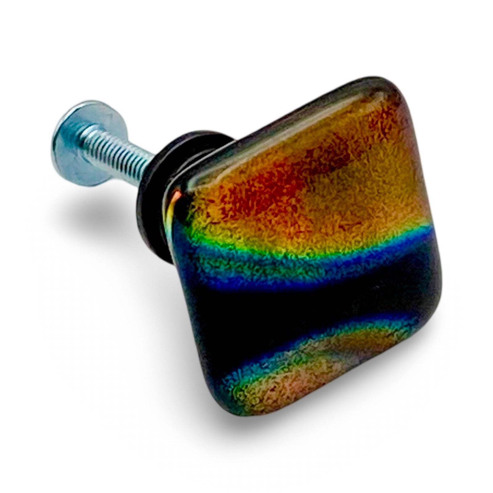 Handmade dichroic glass cabinet knob, by 3D Glass Designs.