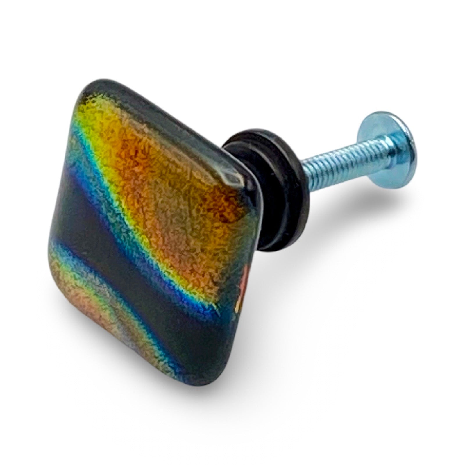 Handmade dichroic glass cabinet knob, by 3D Glass Designs.