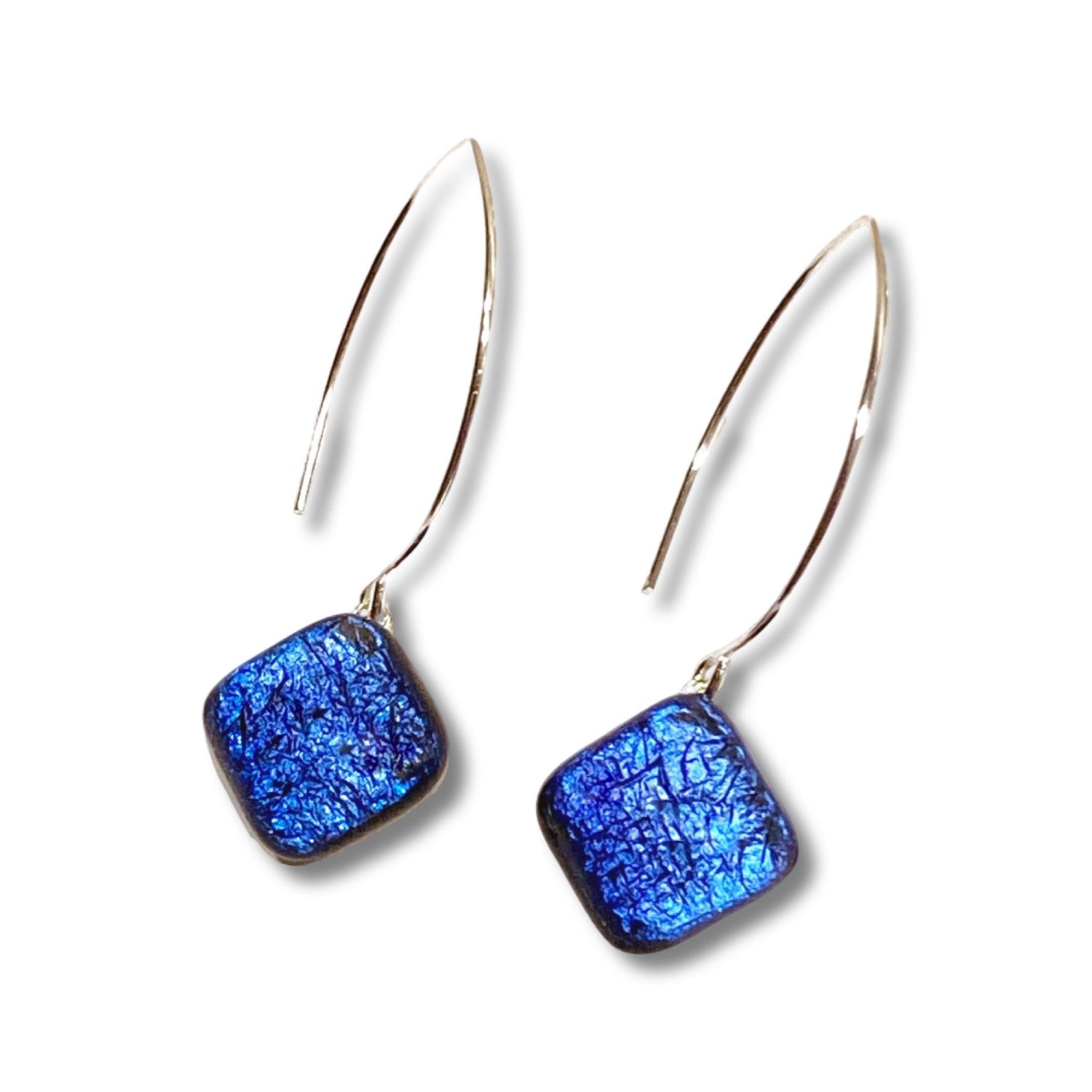 A pair of blue fused glass drop earrings, by 3D Glass Designs.