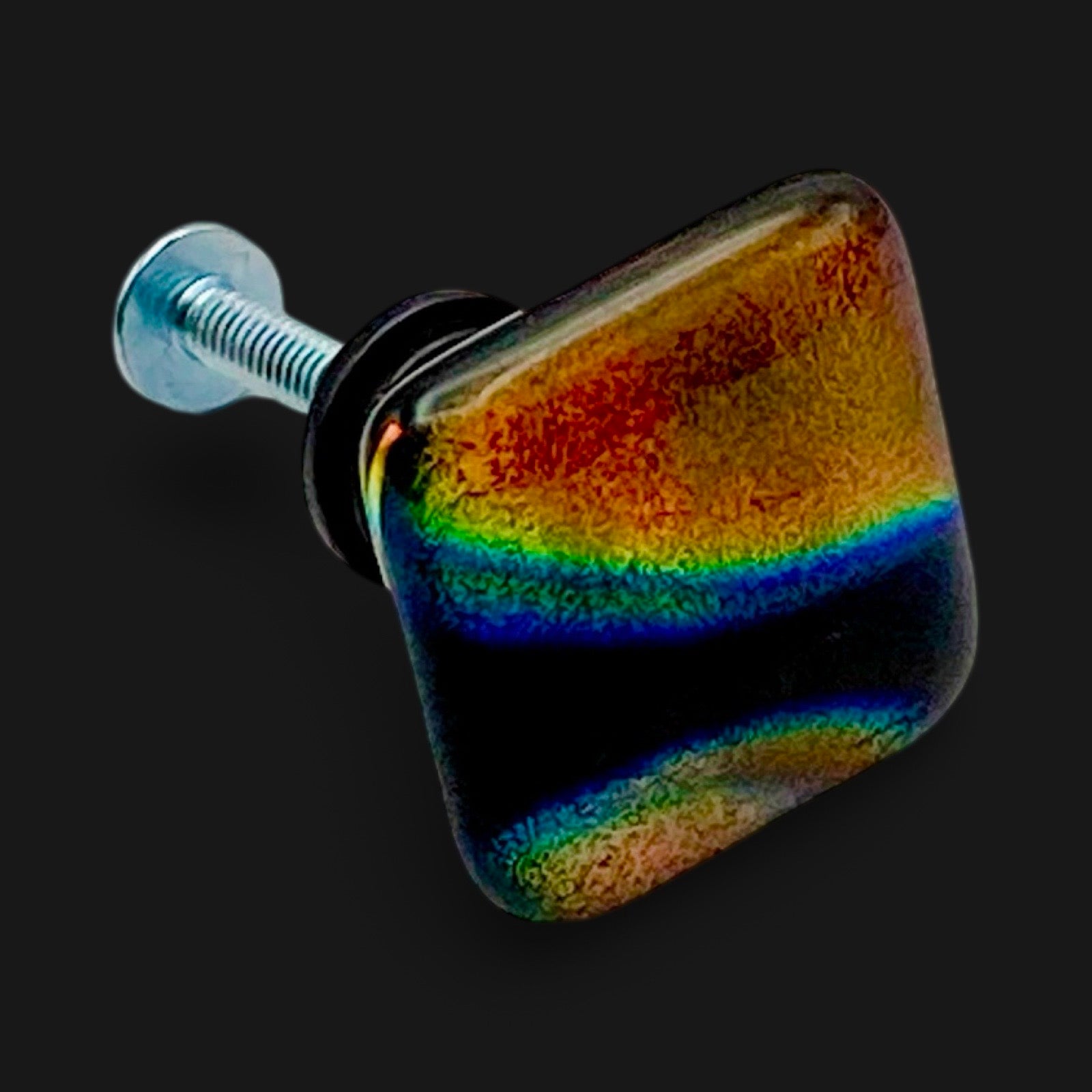 Handmade dichroic glass cabinet knob, by 3D Glass Designs.