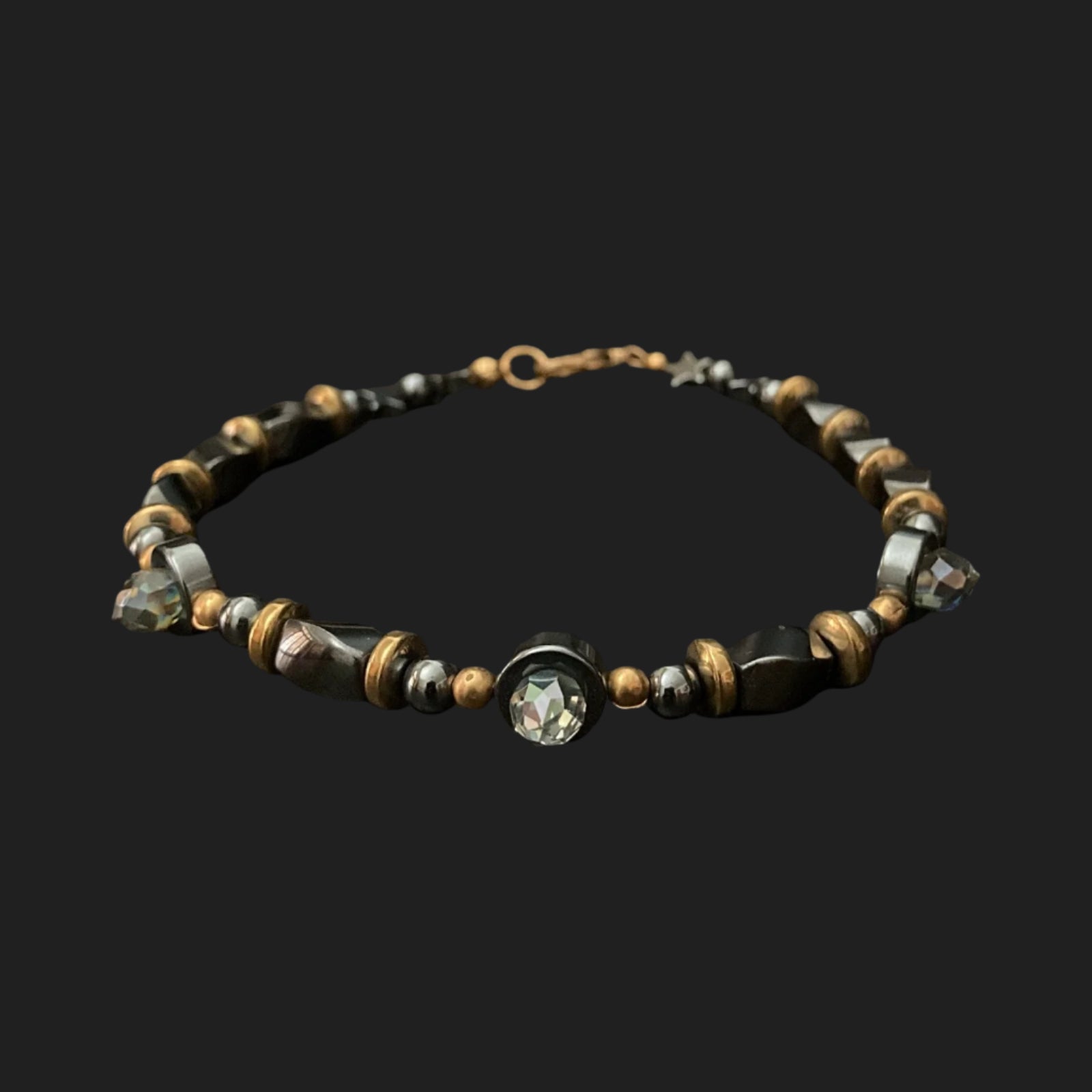 Hematite and crystal beaded bracelet, by 3D Glass Designs.