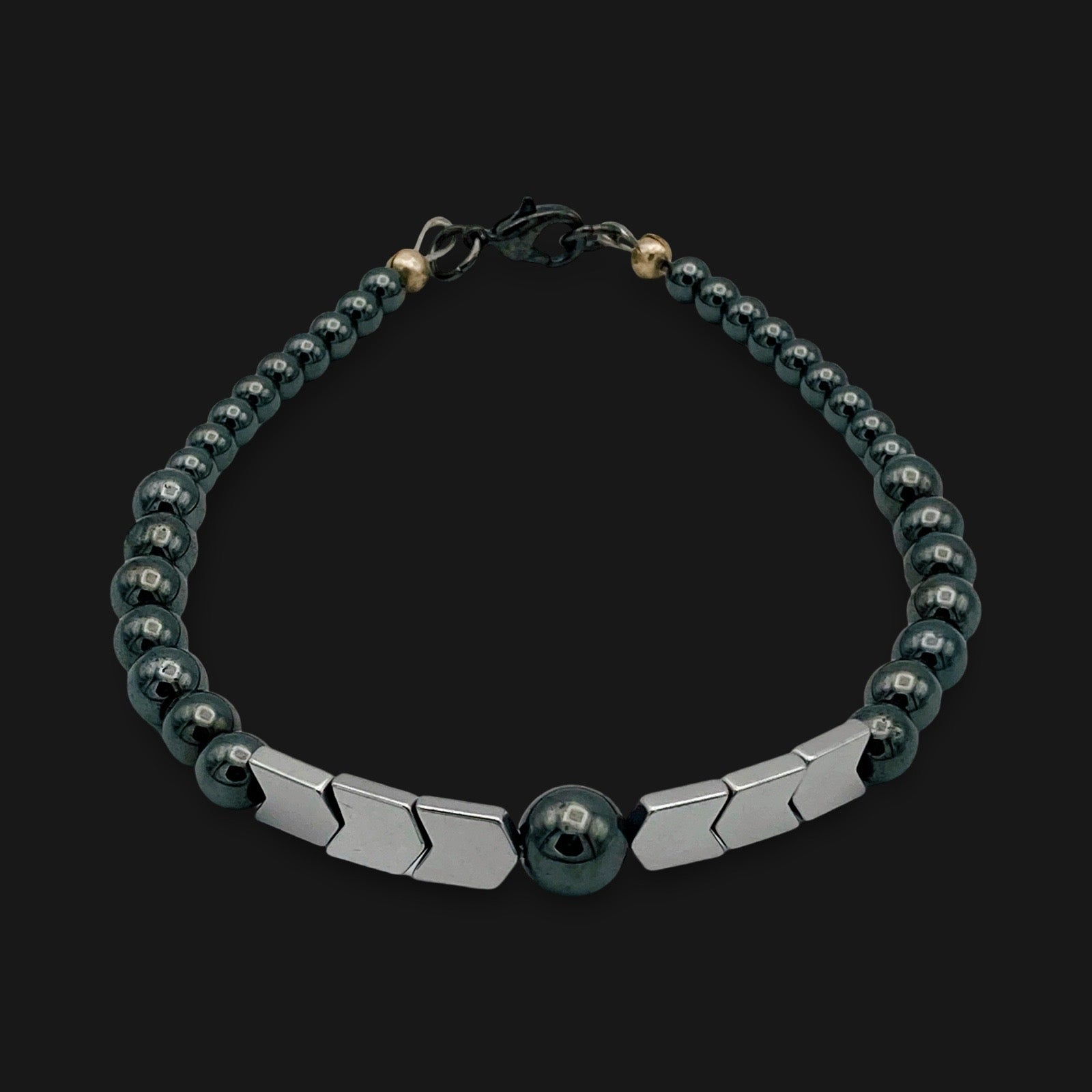 Men's beaded hematite bracelet, by 3D Glass designs.