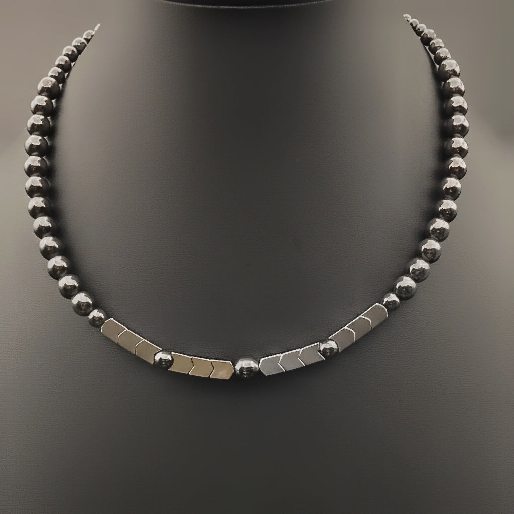 Grey and silver beaded necklace, by 3D Glass Designs.