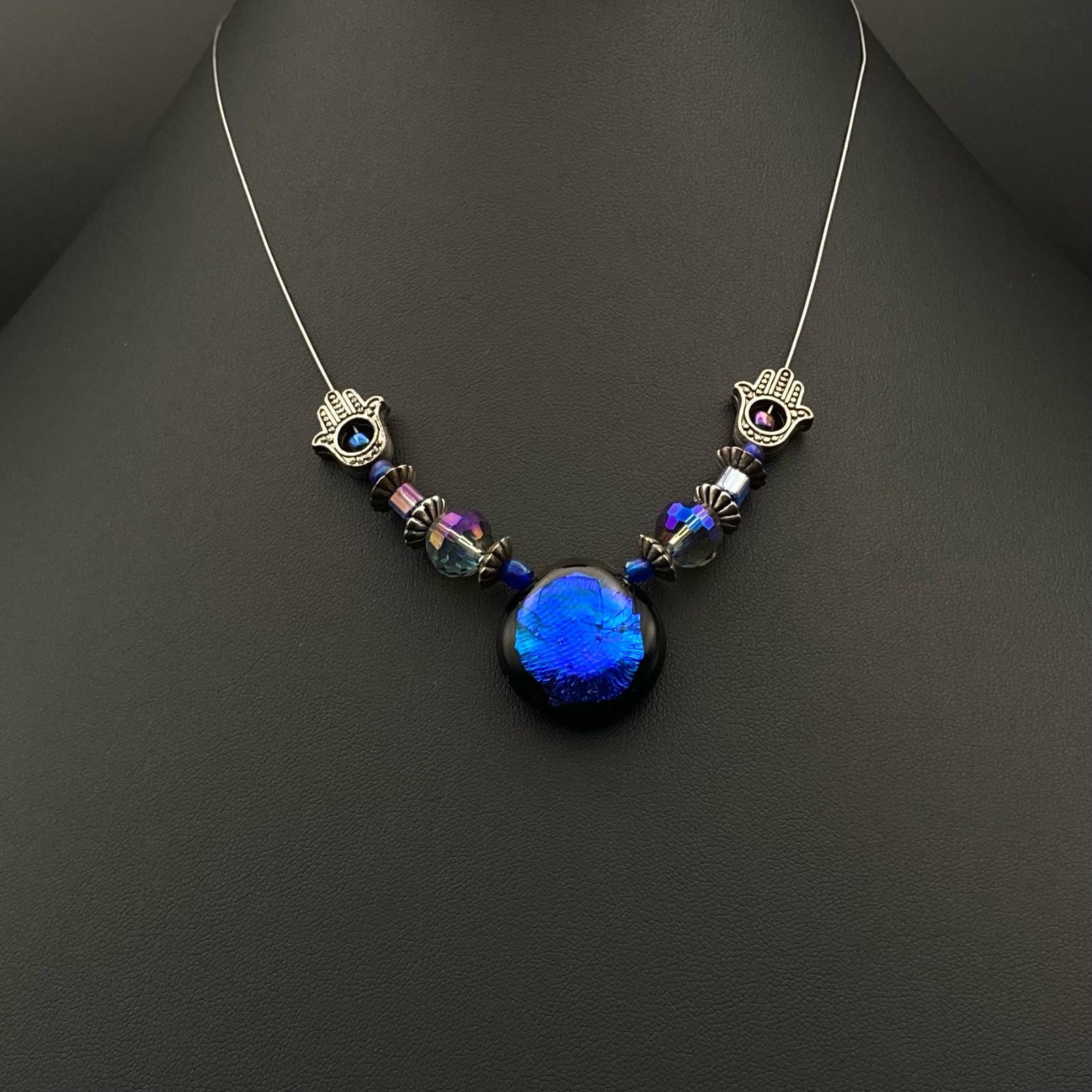 Handmade beaded illusion style necklace, by 3D Glass Designs.