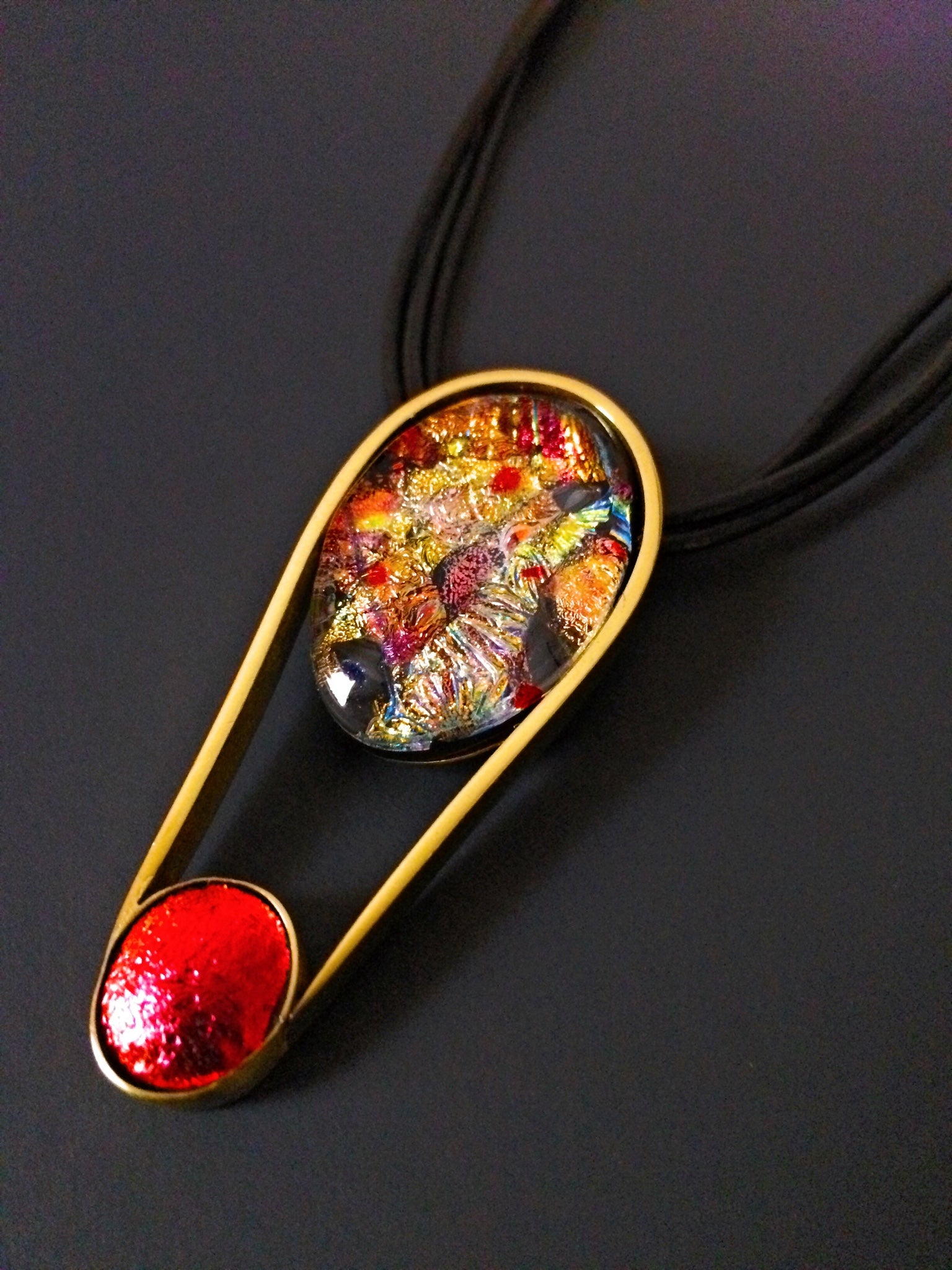 Contemporary fused glass pendant set in brass, by 3D Gass Designs.