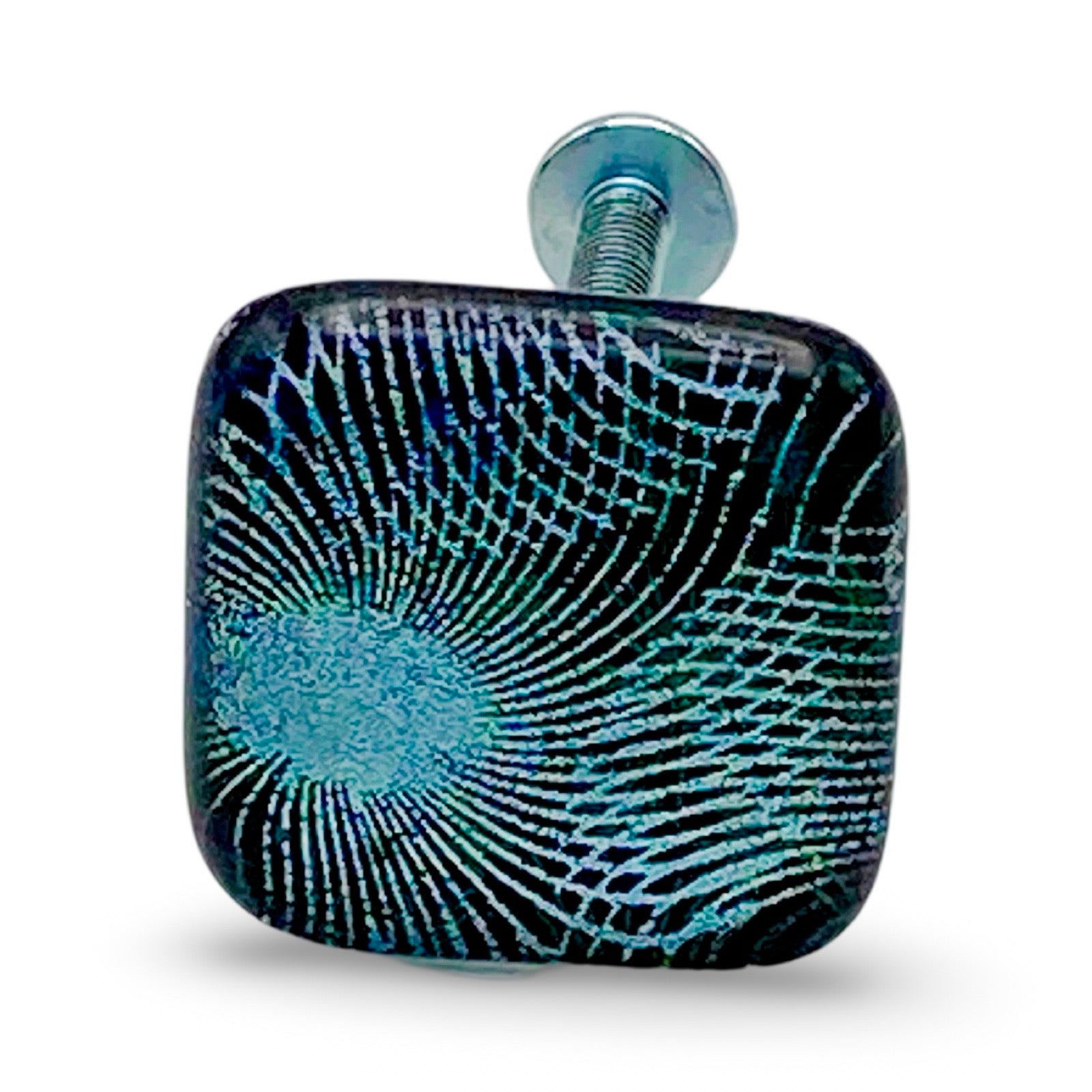 Handmade fused glass furniture knob, by 3D Glass Designs.
